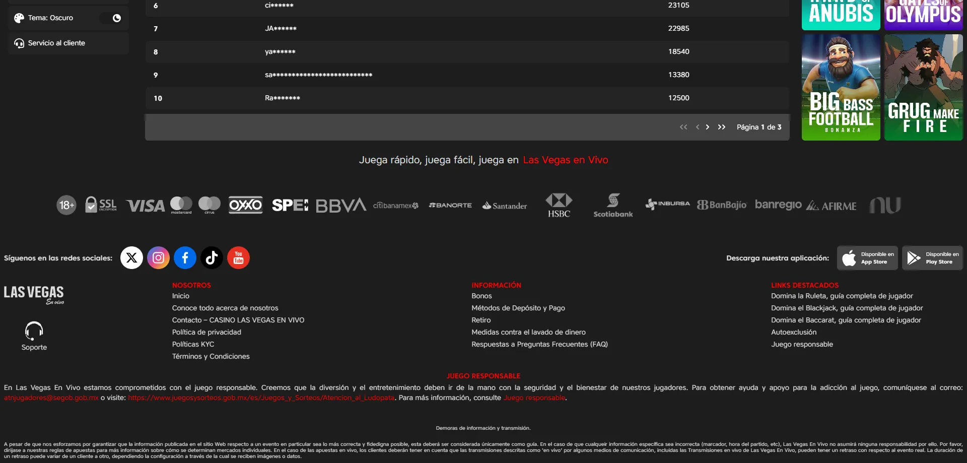 M&eacute;todos de pago en Las Vegas en Vivo Casino &mdash; SPEI, OXXO Pay y tarjetas