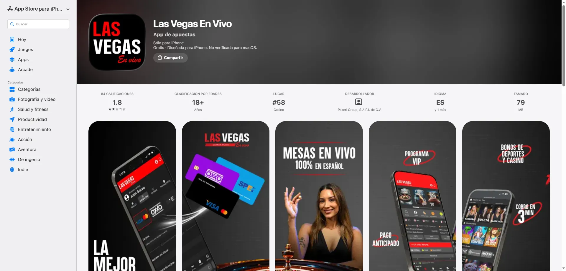 Aplicaci&oacute;n m&oacute;vil de Las Vegas en Vivo Casino para Android e iOS